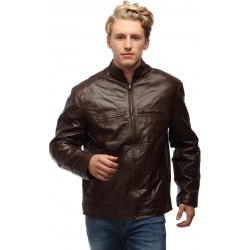 Center Zip Chinese Collar Leather jacket
